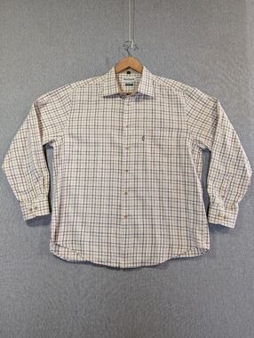 Barbour Comfort Fit Plaid Shirt Men's Large Cream Red